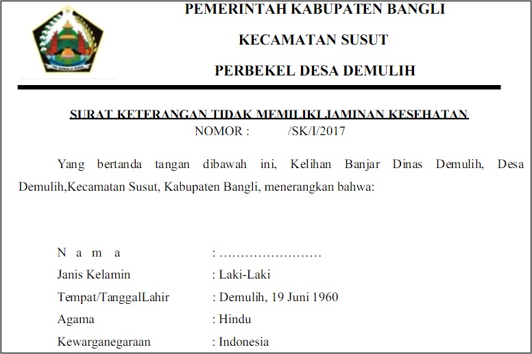 Contoh Surat Keterangan Menggunakan Jaminan Orang Tua