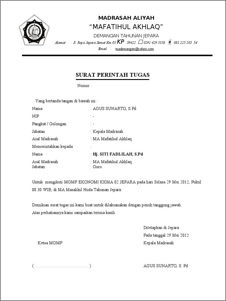 Contoh Surat Keterangan Mengikuti Mgmp Dari Kepala Sekolah