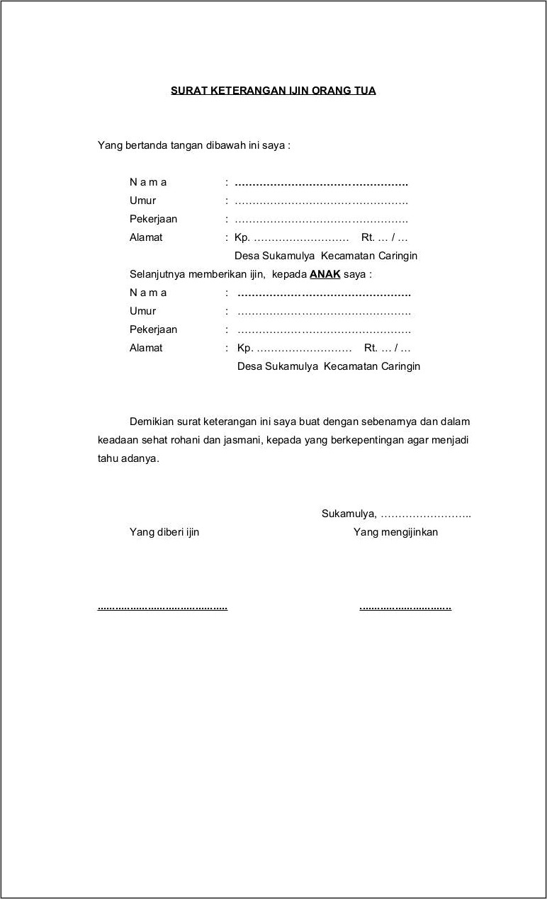Contoh Surat Keterangan Mengizinkan Tempatnya Tinggal