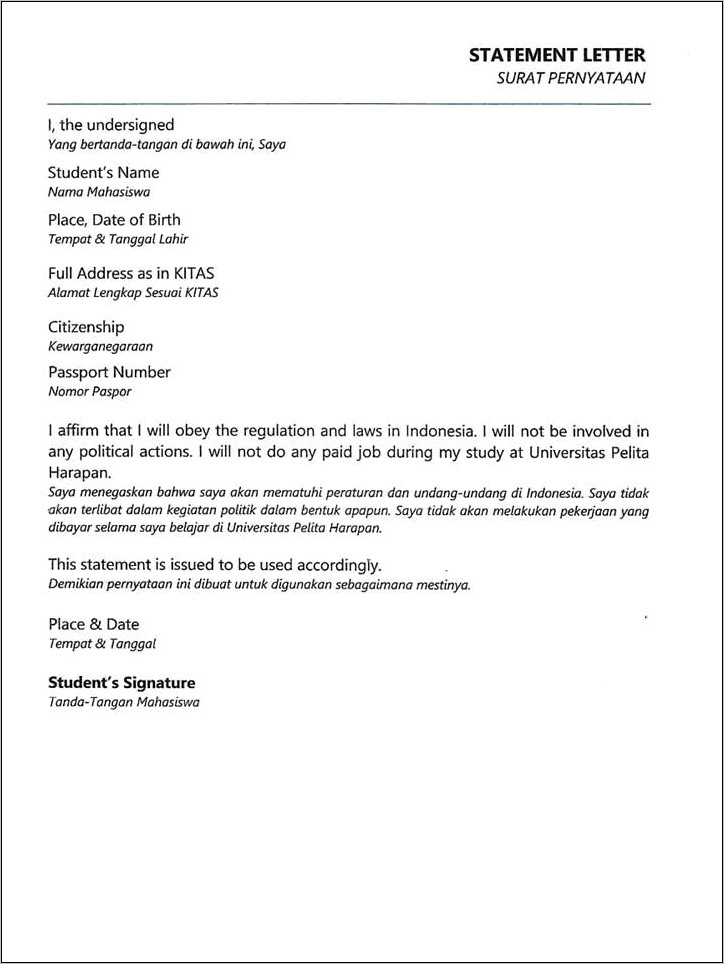Contoh Surat Keterangan Mengurus Paspor