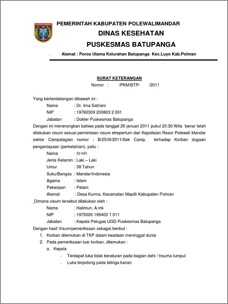 Contoh Surat Keterangan Meninggal Dunia Puskesmas