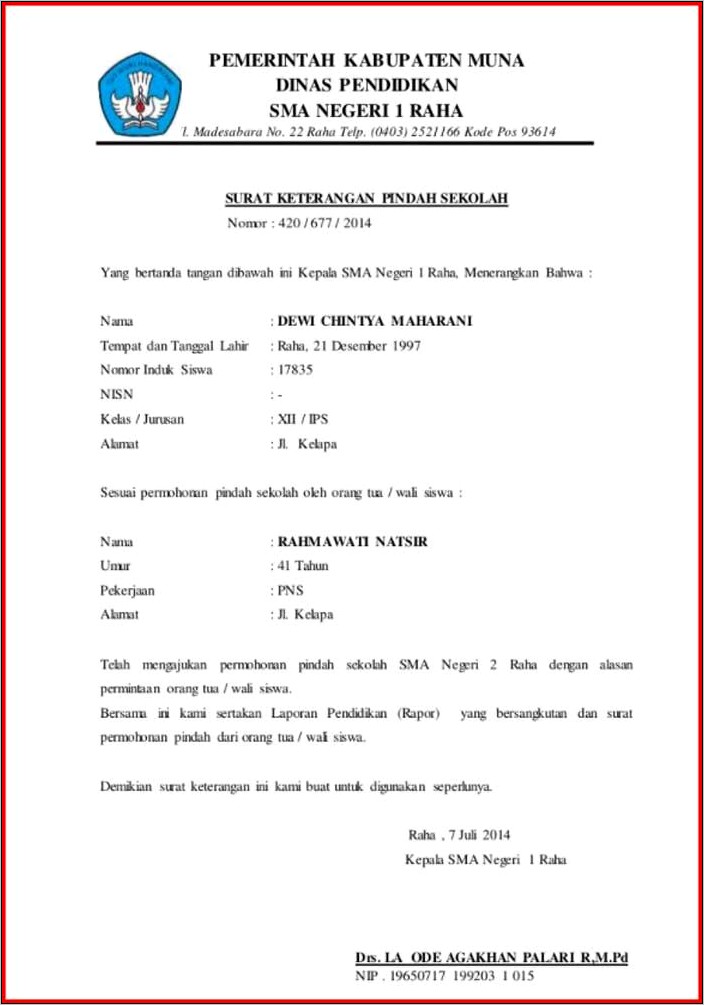 Contoh Surat Keterangan Mutasi Mahasiswa
