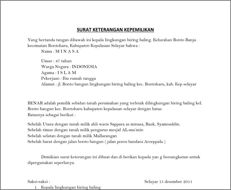 Contoh Surat Keterangan Mutasi