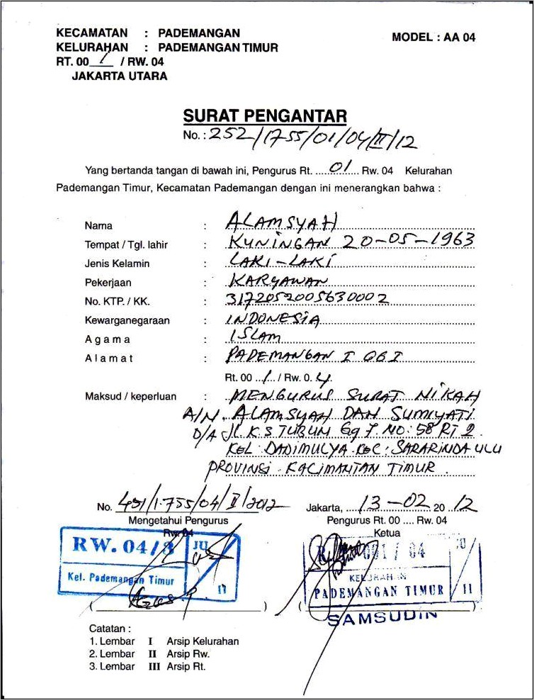 Contoh Surat Keterangan Nikah Dari Desa