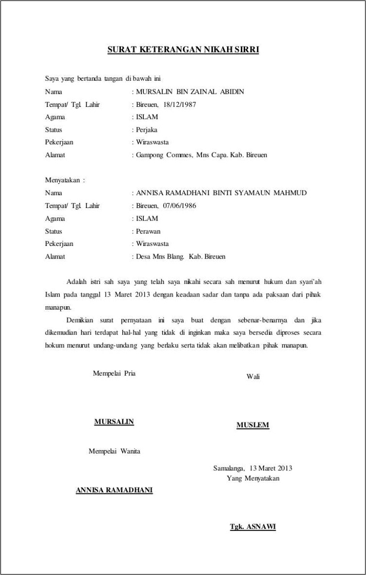 Contoh Surat Keterangan Nikah Dari Kelurahan