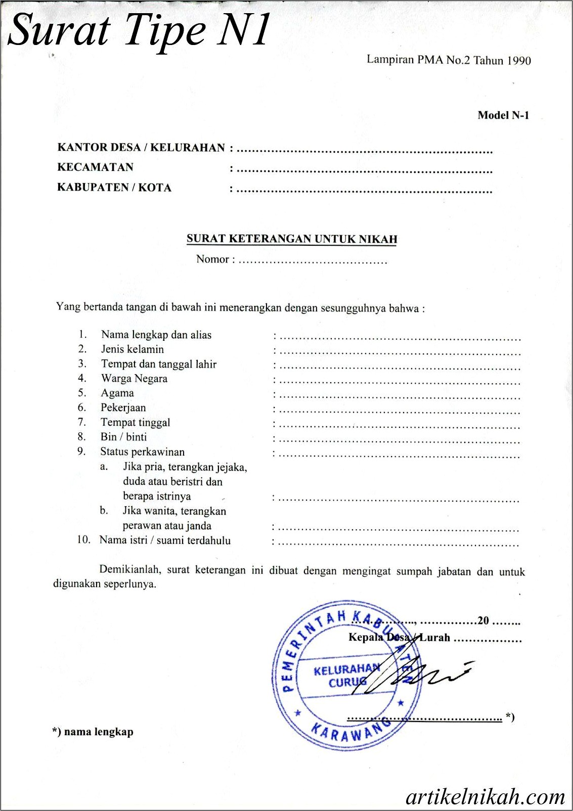 Contoh Surat Keterangan Nikah Dari Rt