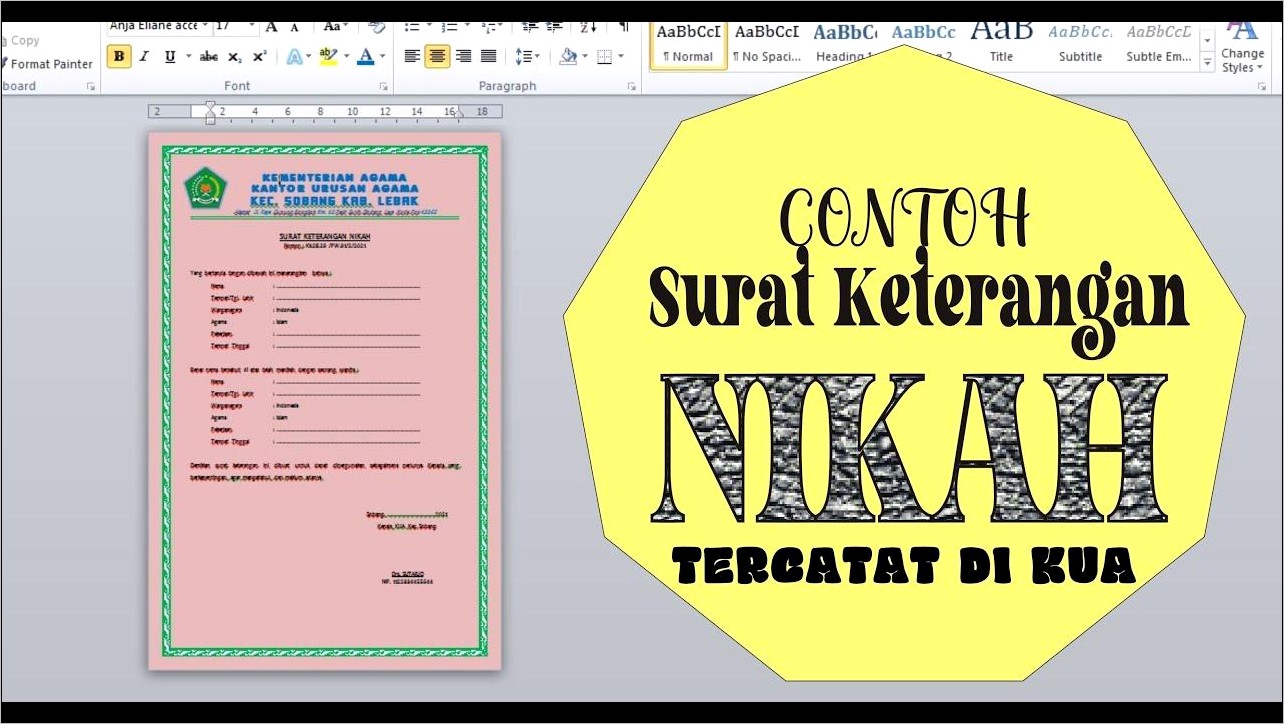 Contoh Surat Keterangan Nikah Tidak Tercatat  Surat Keterangan