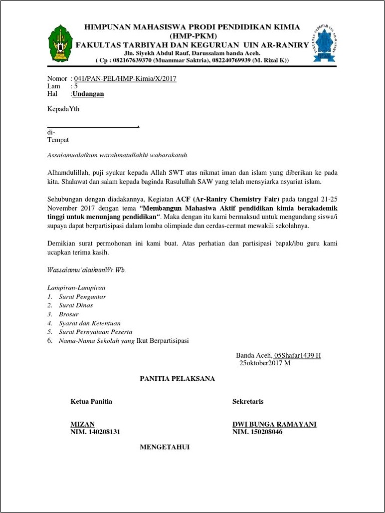 Contoh Surat Keterangan Olimpiade