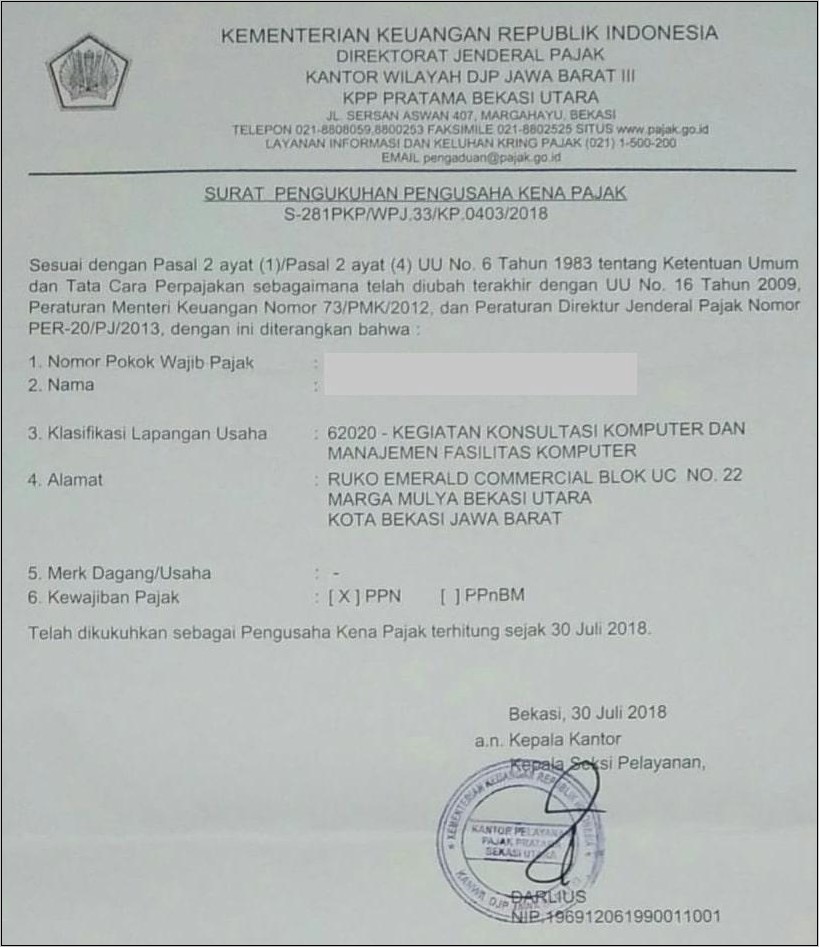 Contoh Surat Keterangan Pajak Non Pkp