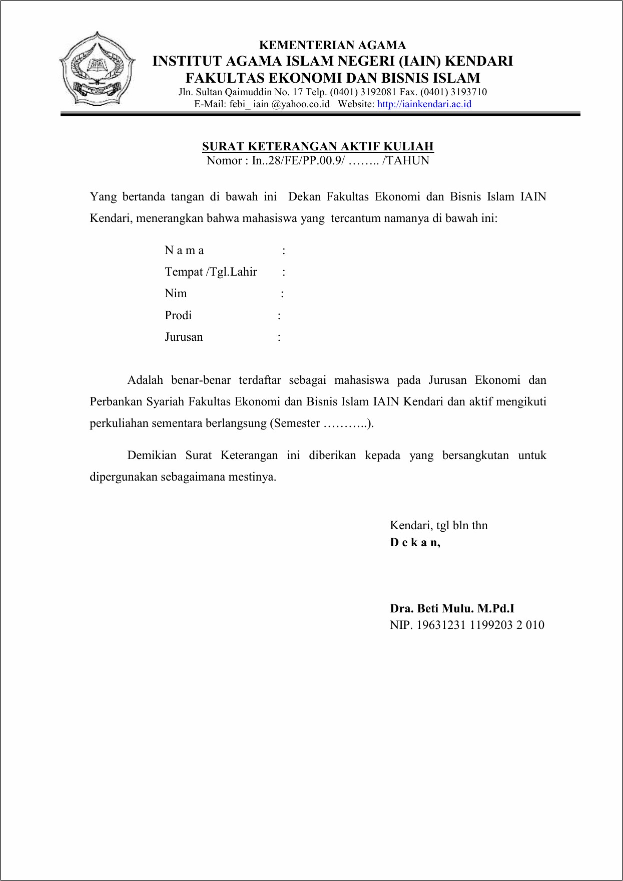 Contoh Surat Keterangan Pegawai Untuk Kuliah