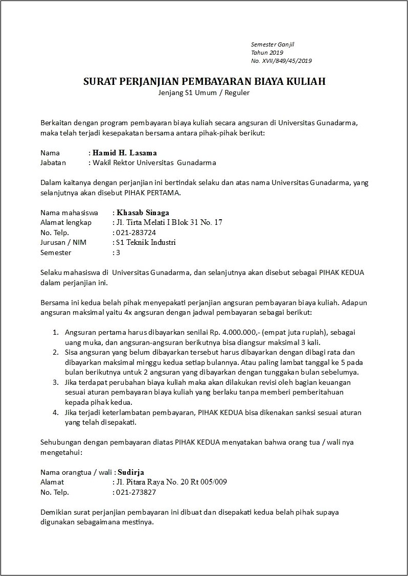 Contoh Surat Keterangan Pelunasan Angsuran