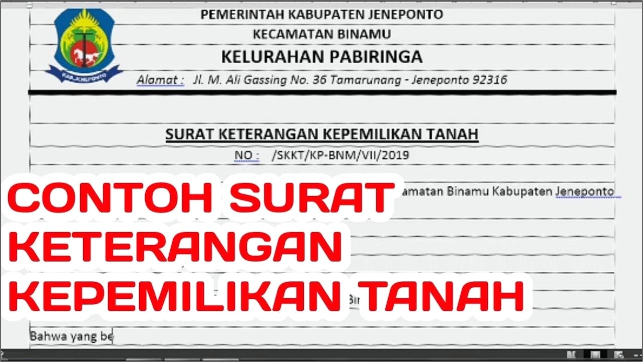 Contoh Surat Keterangan Pemilikan Tanah Dari Desa