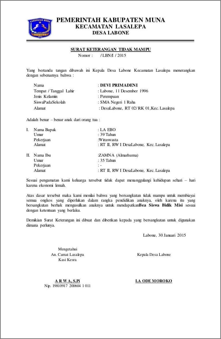 Contoh Surat Keterangan Peminatan Jurusan