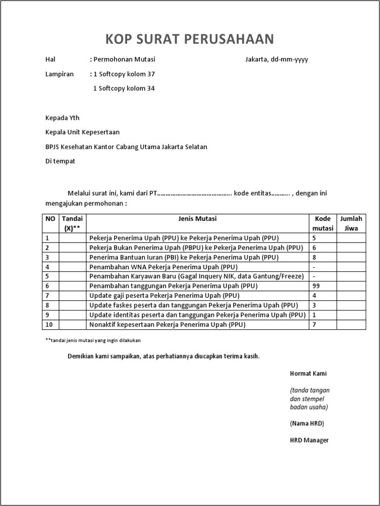 Contoh Surat Keterangan Penambahan Anggota Bpjs