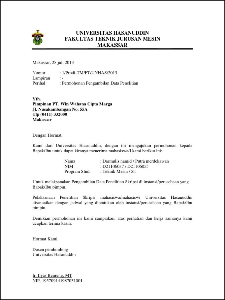 Contoh Surat Keterangan Penelitian Ke Sekolah