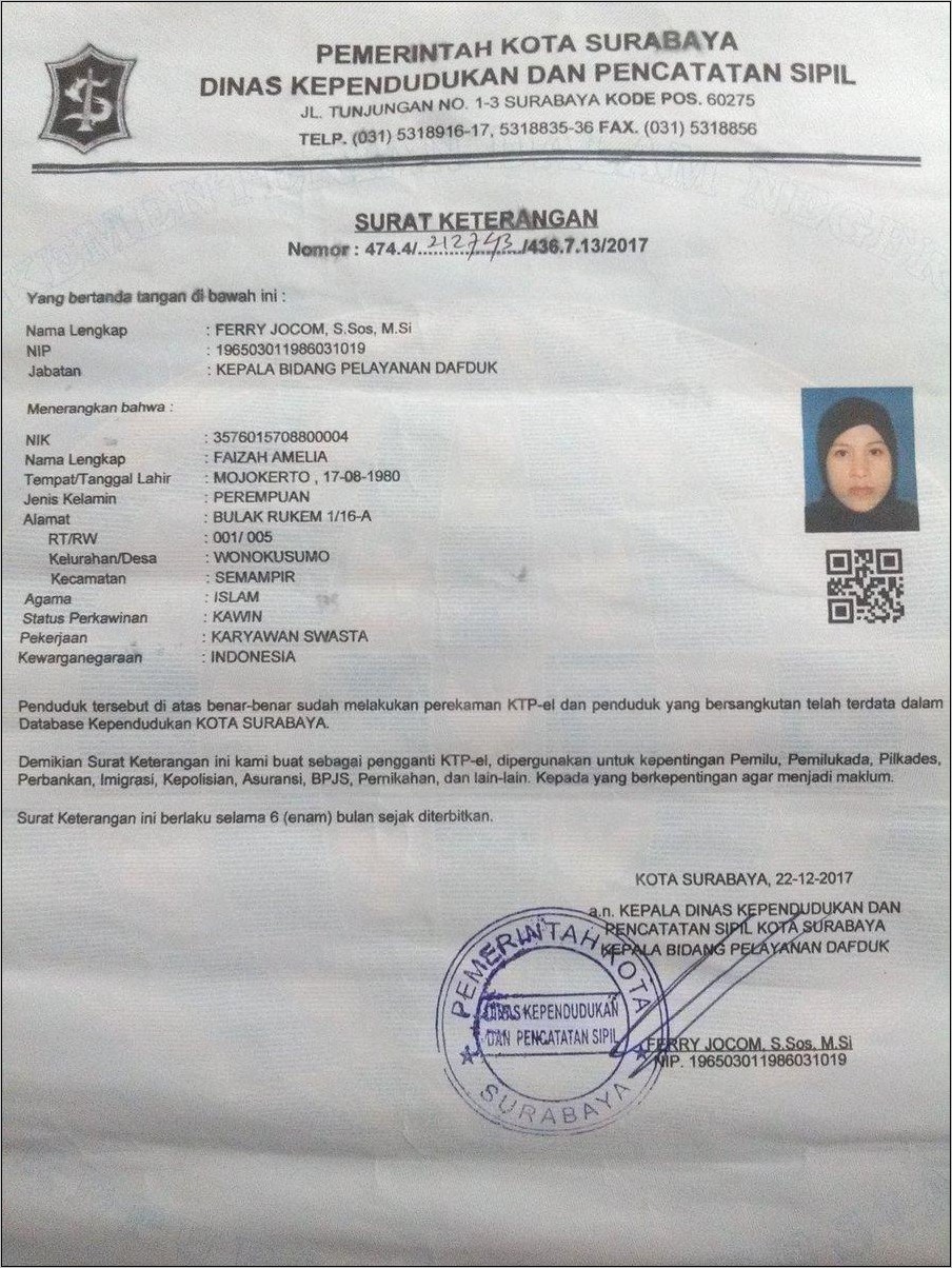 Contoh Surat Keterangan Penganti E Ktp