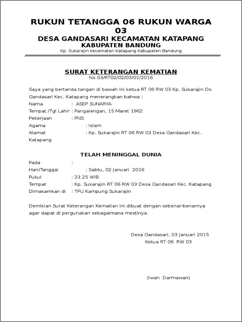 Contoh Surat Keterangan Penggunaan Masjid