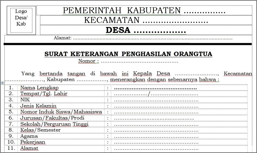 Contoh Surat Keterangan Penghasilan Usaha Sendiri