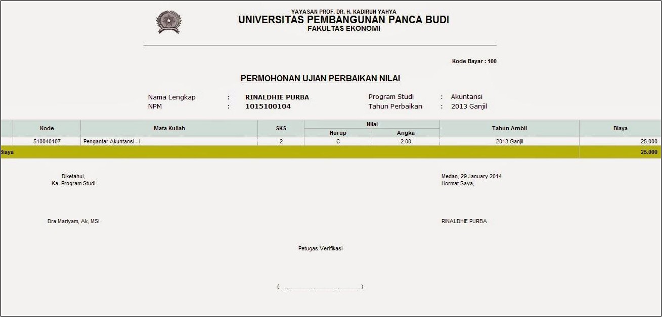 Contoh Surat Keterangan Penginputan Nilai