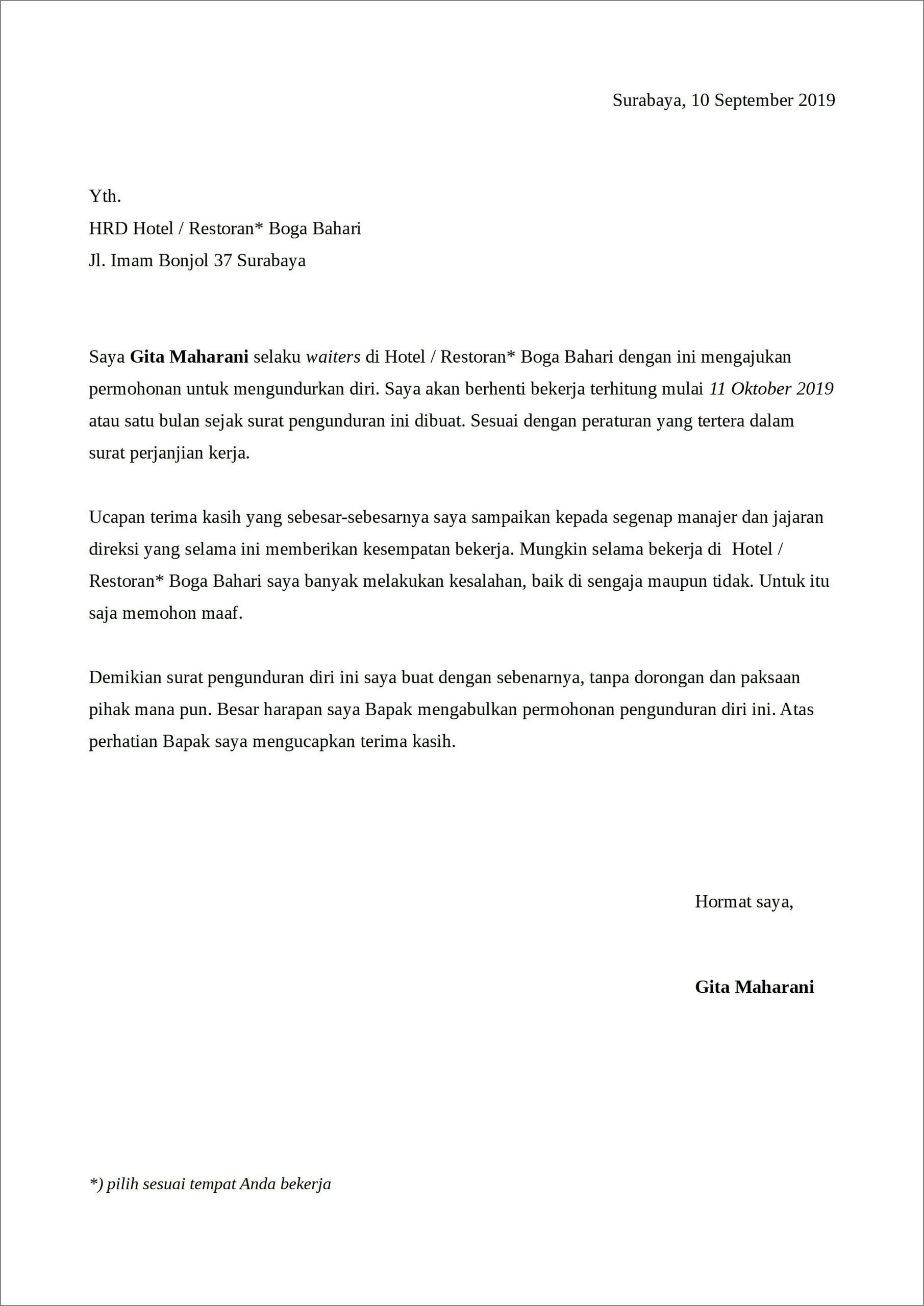 Contoh Surat Keterangan Pengunduran Diri Guru Dari Sekolah