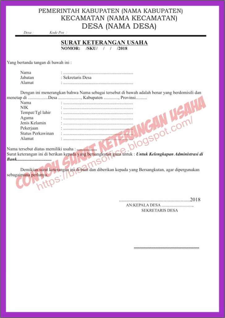 Contoh Surat Keterangan Pengunduran Jabatan