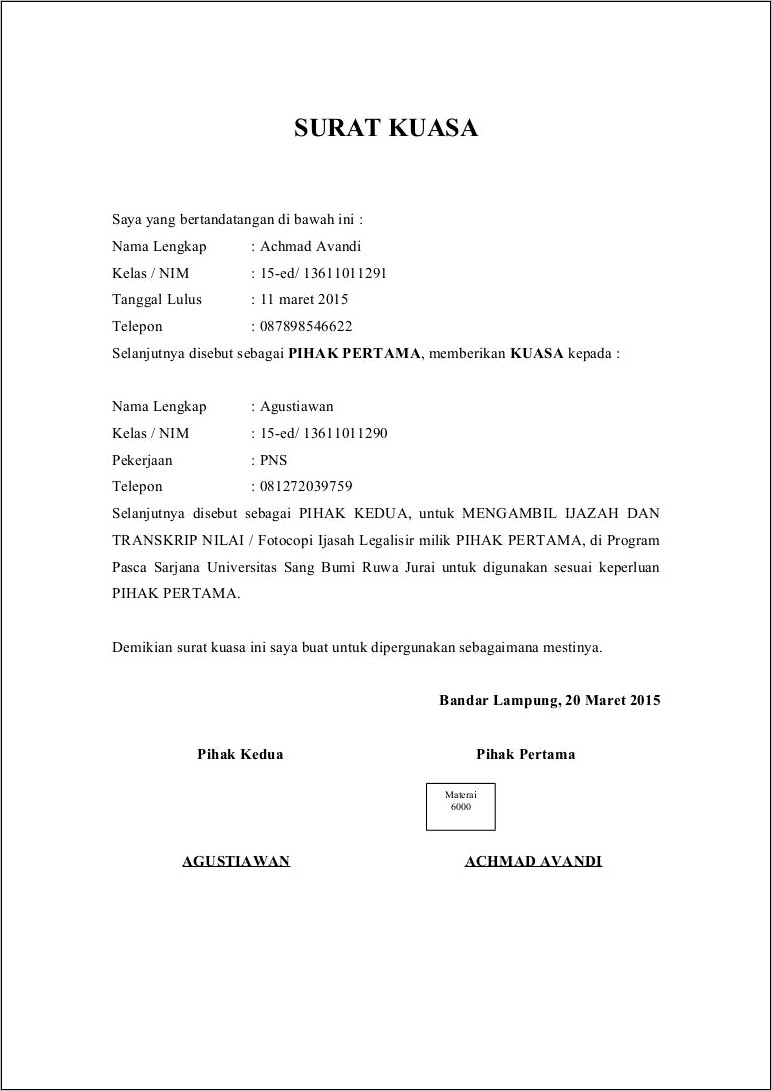 Contoh Surat Keterangan Penulisan Ijazah