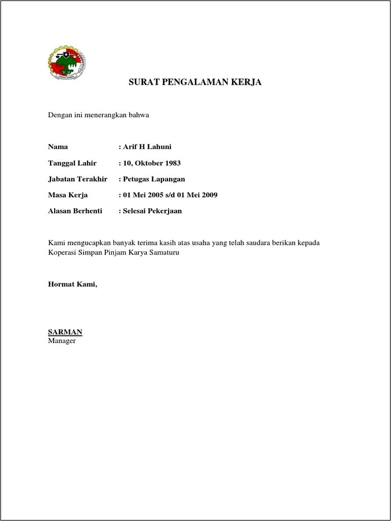 Contoh Surat Keterangan Penyuluhan Koperasi