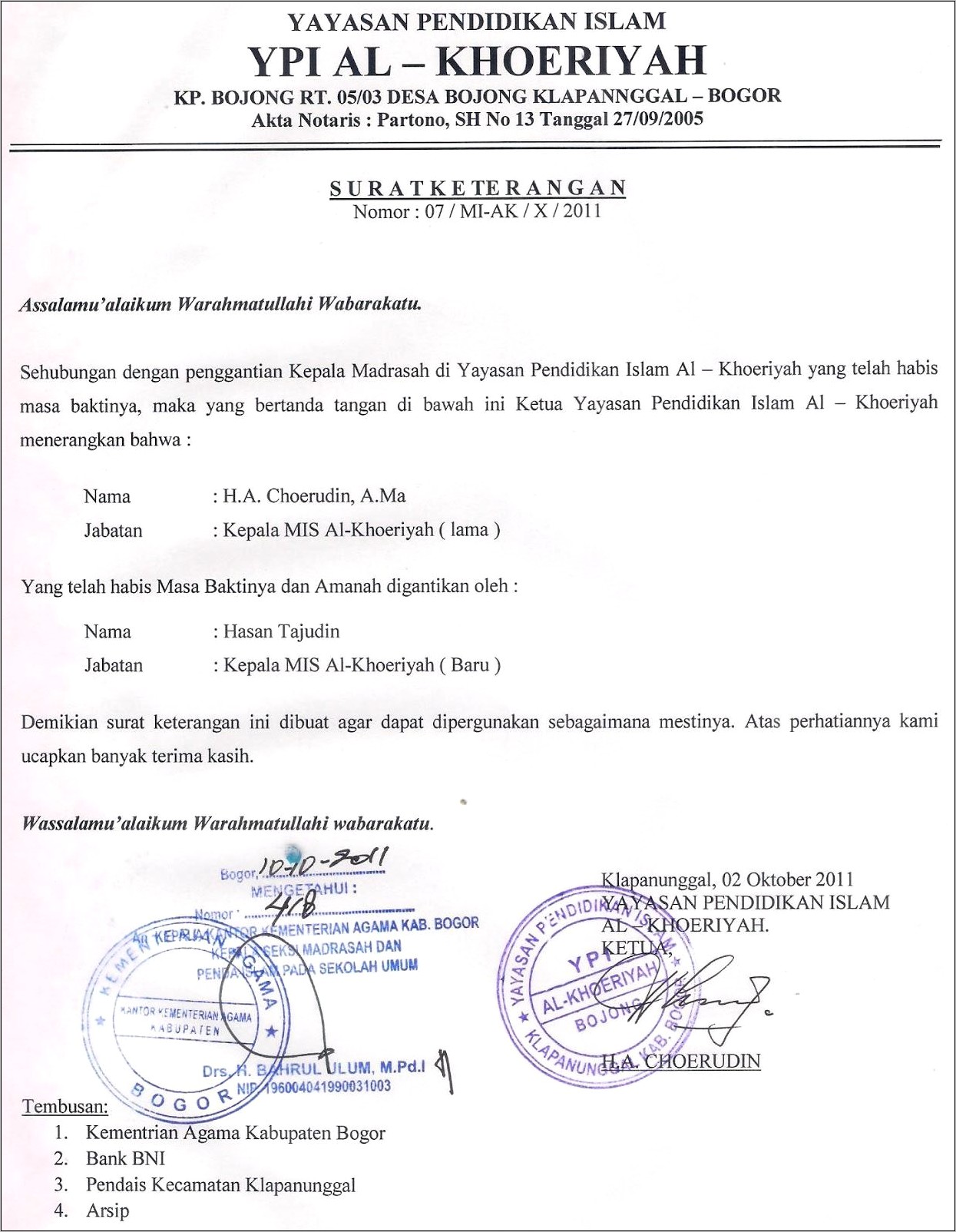 Contoh Surat Keterangan Pergantian Pengurus Organisasi Nu