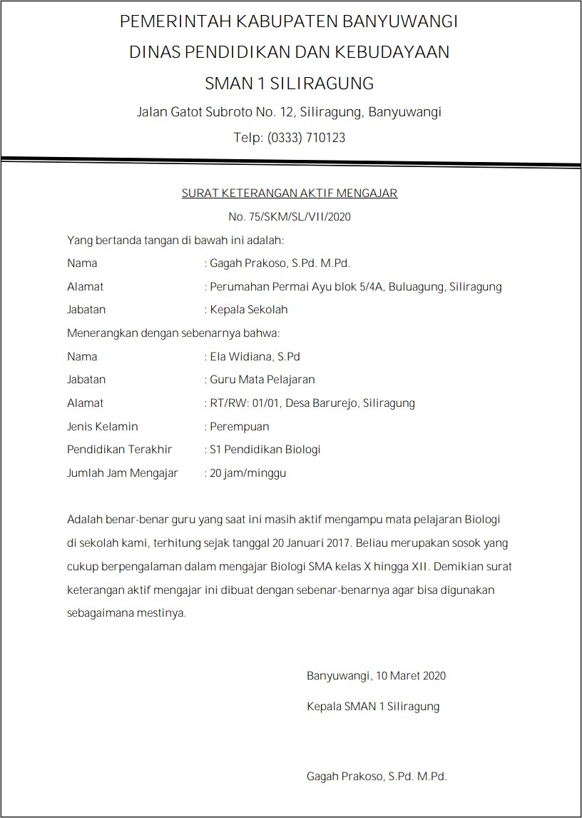 Contoh Surat Keterangan Pernah Aktif Organisasi