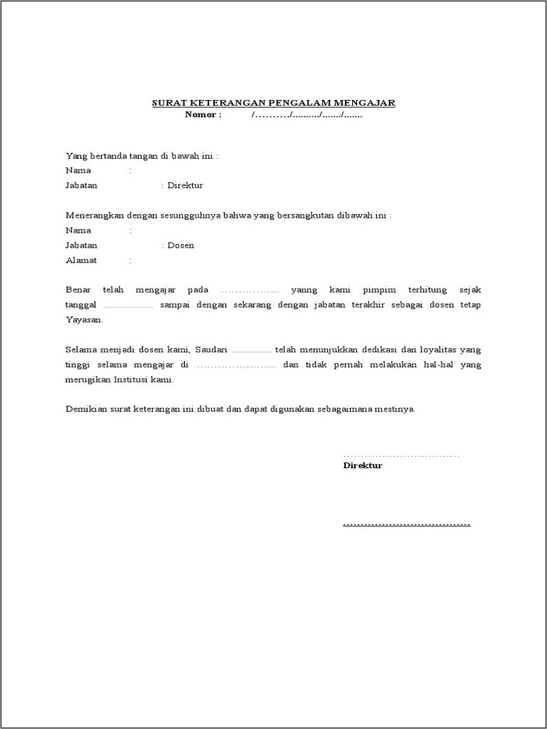 Contoh Surat Keterangan Pernah Berpengalaman
