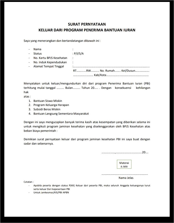 Contoh Surat Keterangan Perusahaan Untuk Bpjs Kesehatan