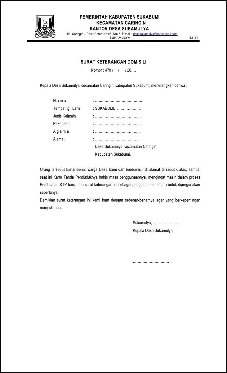 Contoh Surat Keterangan Pindah Domisili Dari Desa
