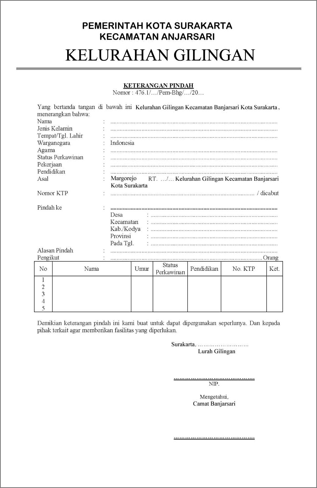 Contoh Surat Keterangan Pindah Domisili Dari Rt