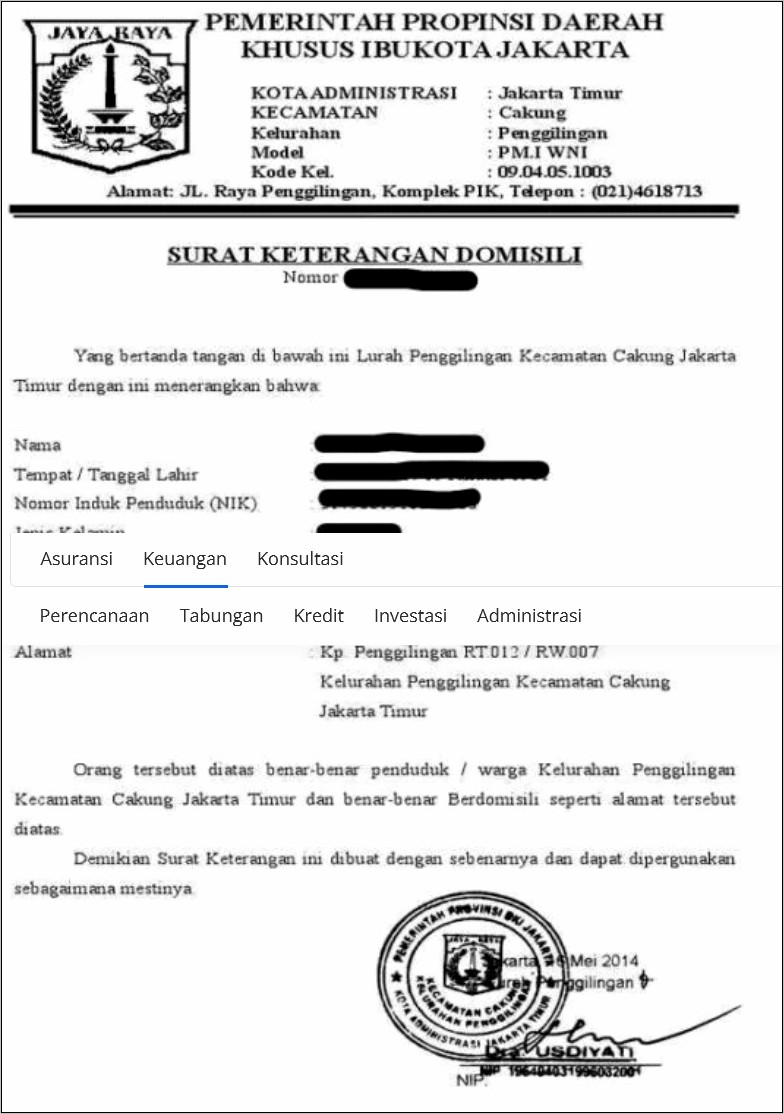 Contoh Surat Keterangan Pindah Wali Untuk Keperluan Bank Dki