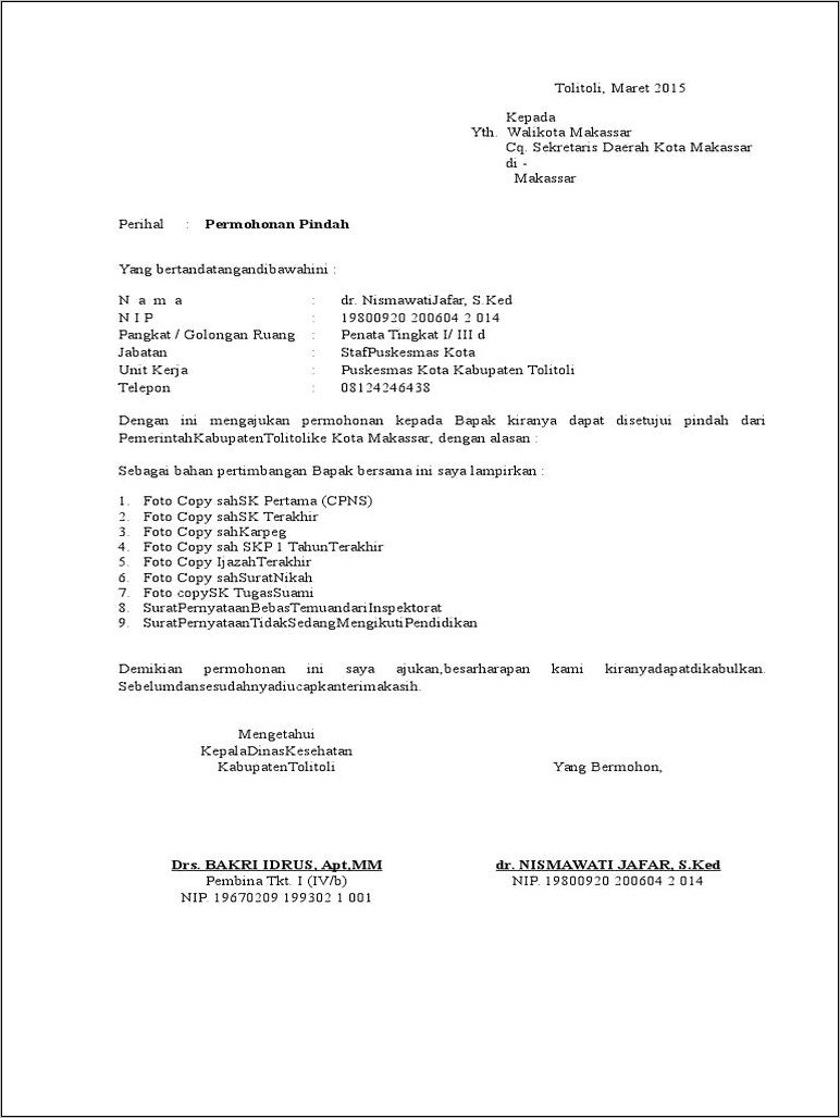 Contoh Surat Keterangan Pindah Yang Disetujui Istri