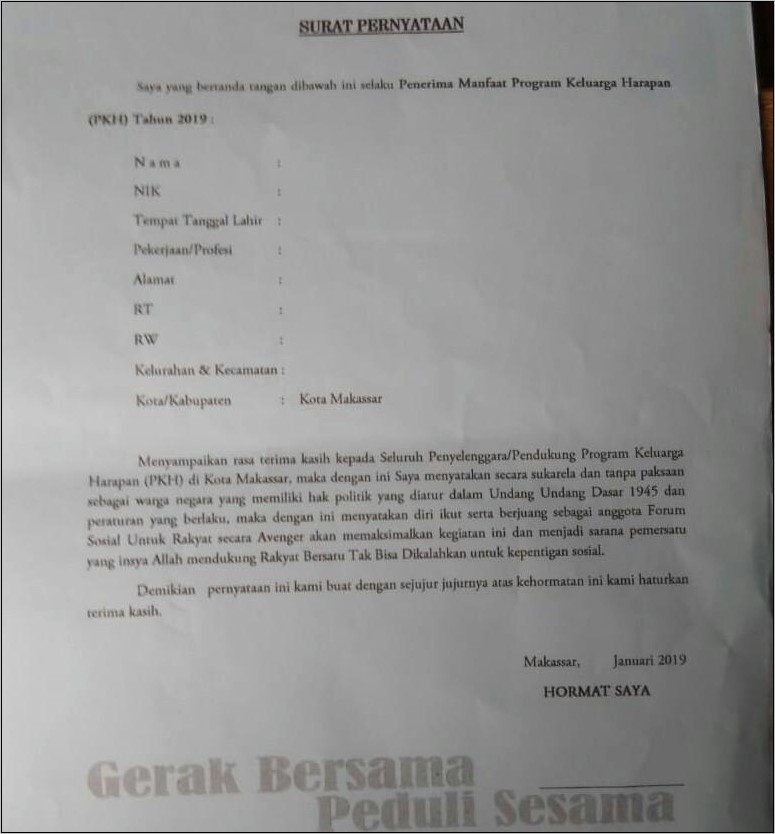 Contoh Surat Keterangan Pkh