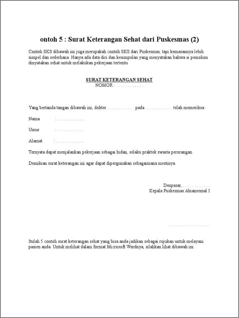 Contoh Surat Keterangan Praktek Perawat Di Puskesmas