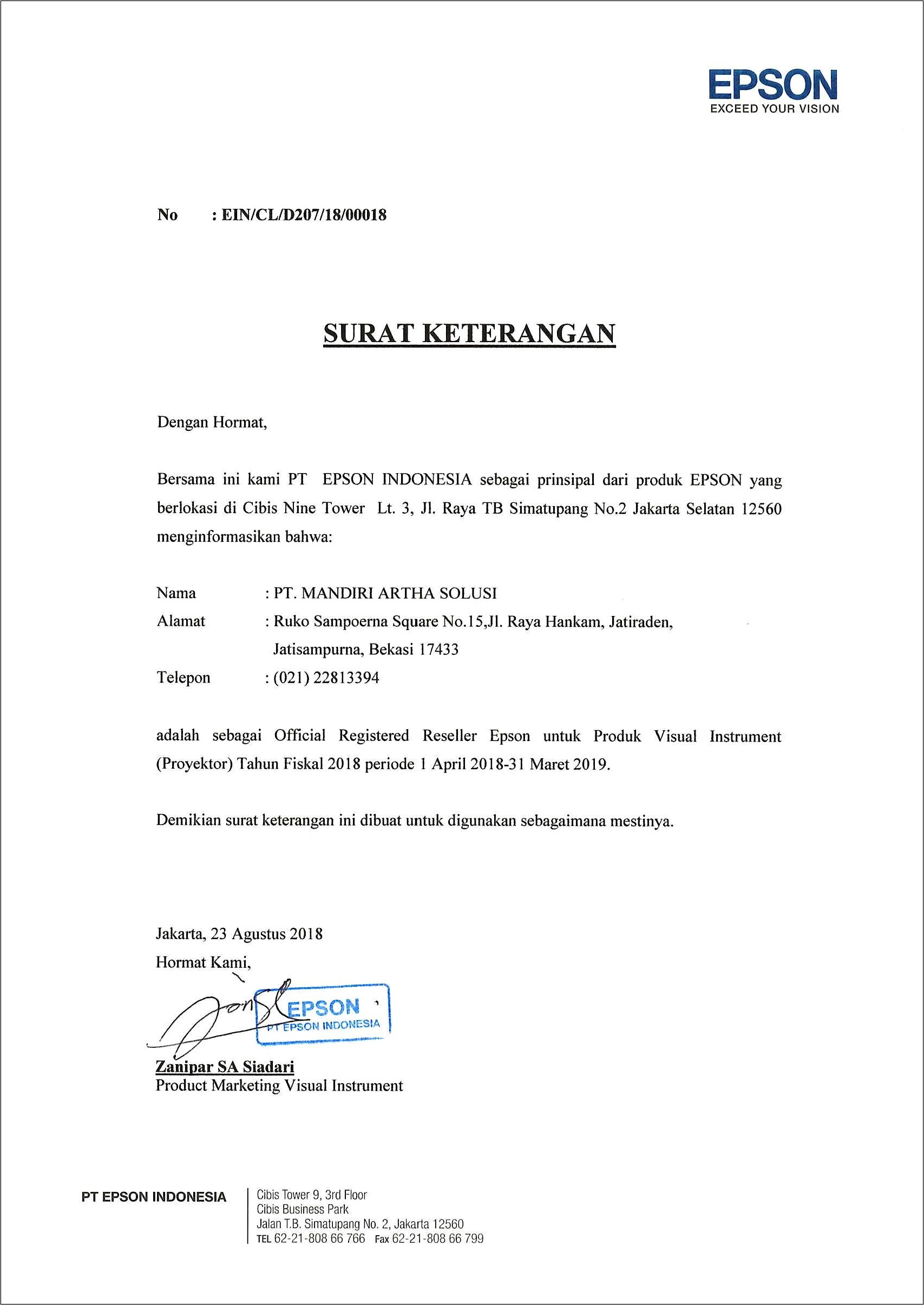 Contoh Surat Keterangan Produk Asli Dan Baru