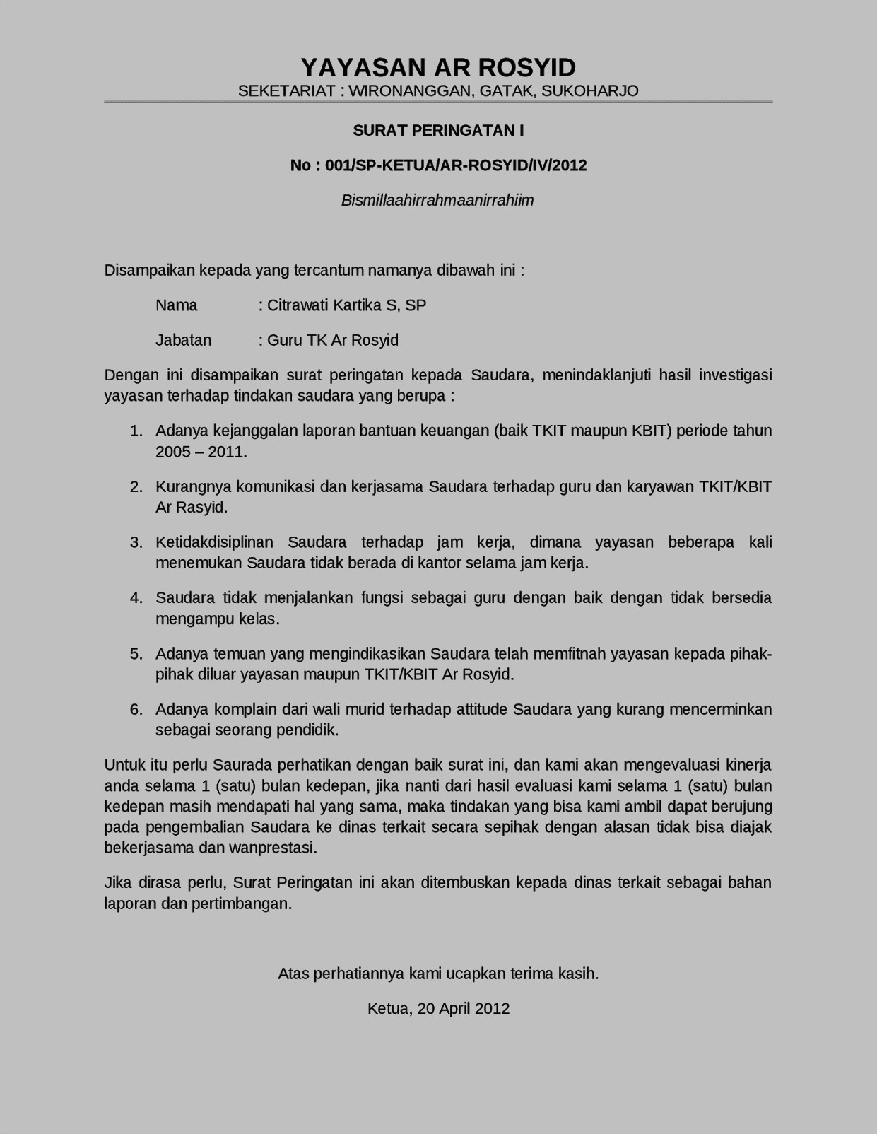 Contoh Surat Keterangan Purna Bakti Guru