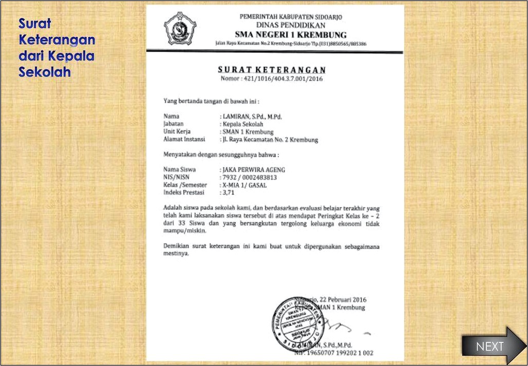 Contoh Surat Keterangan Rangking Kelas