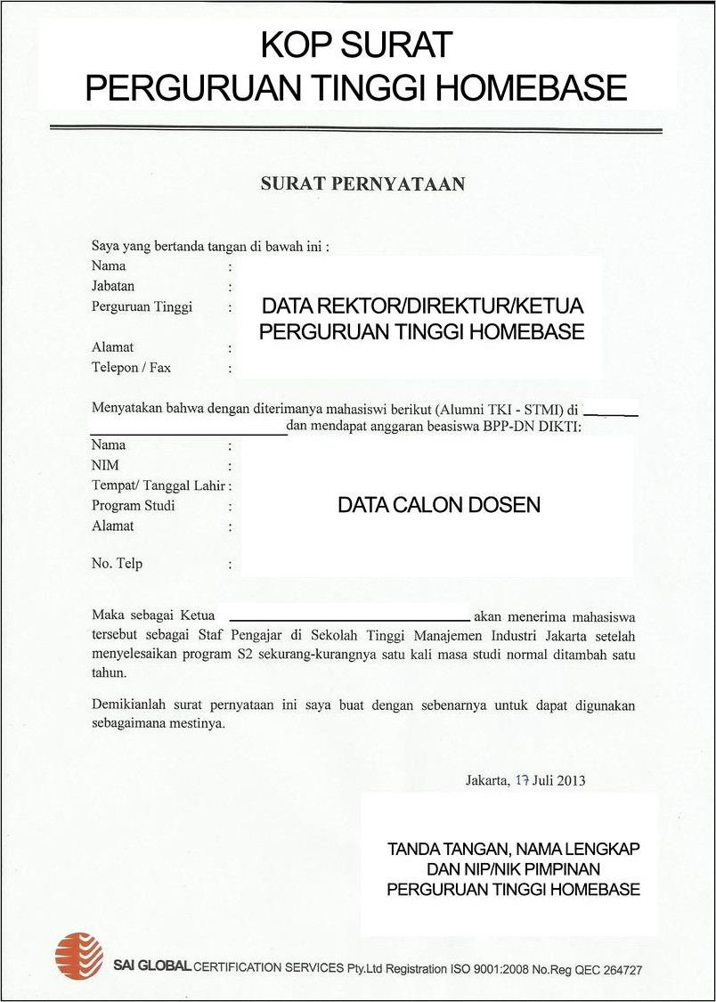 Contoh Surat Keterangan Rasio Dosen Dan Mahasiswa