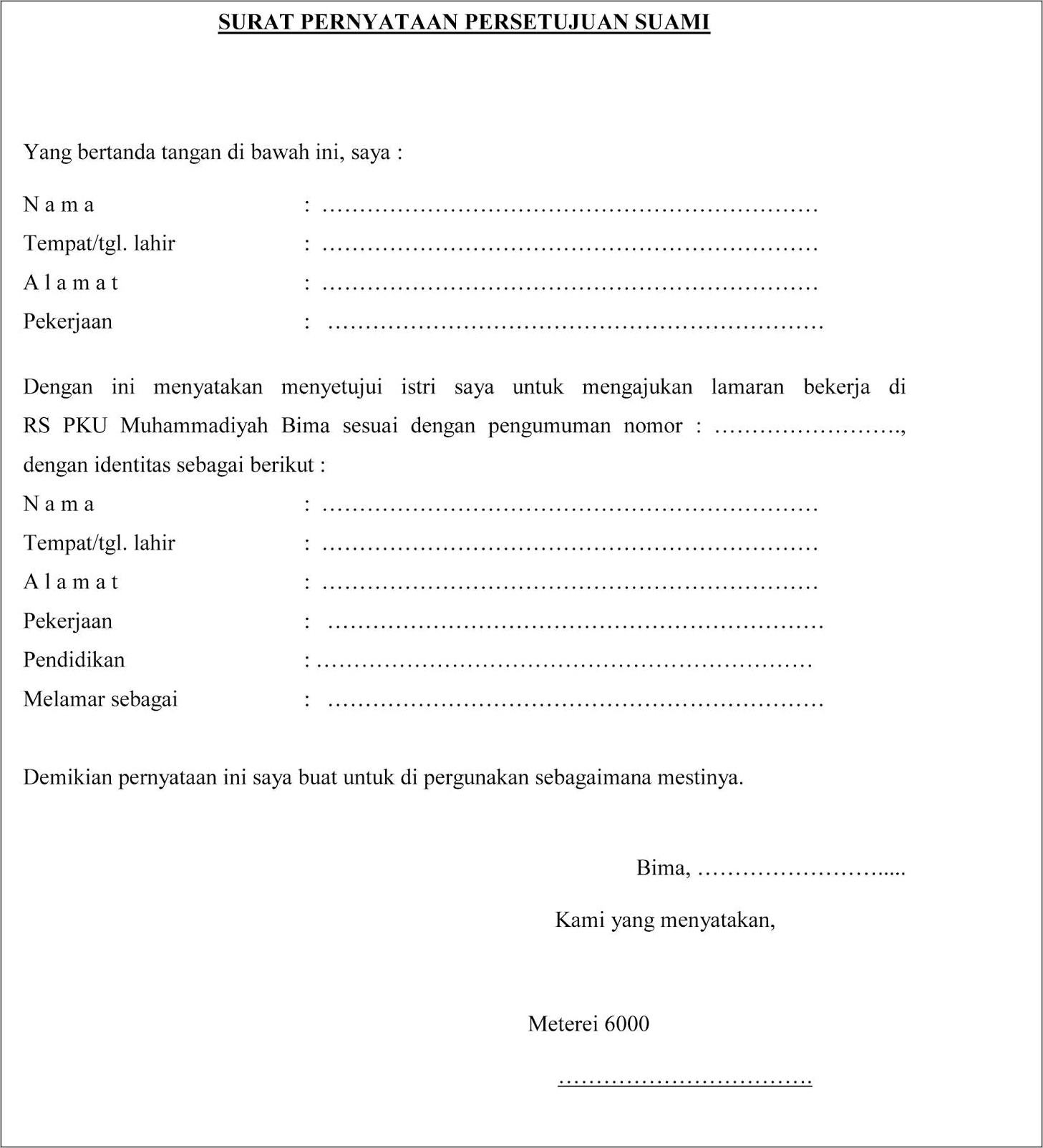 Contoh Surat Keterangan Rawat Inap
