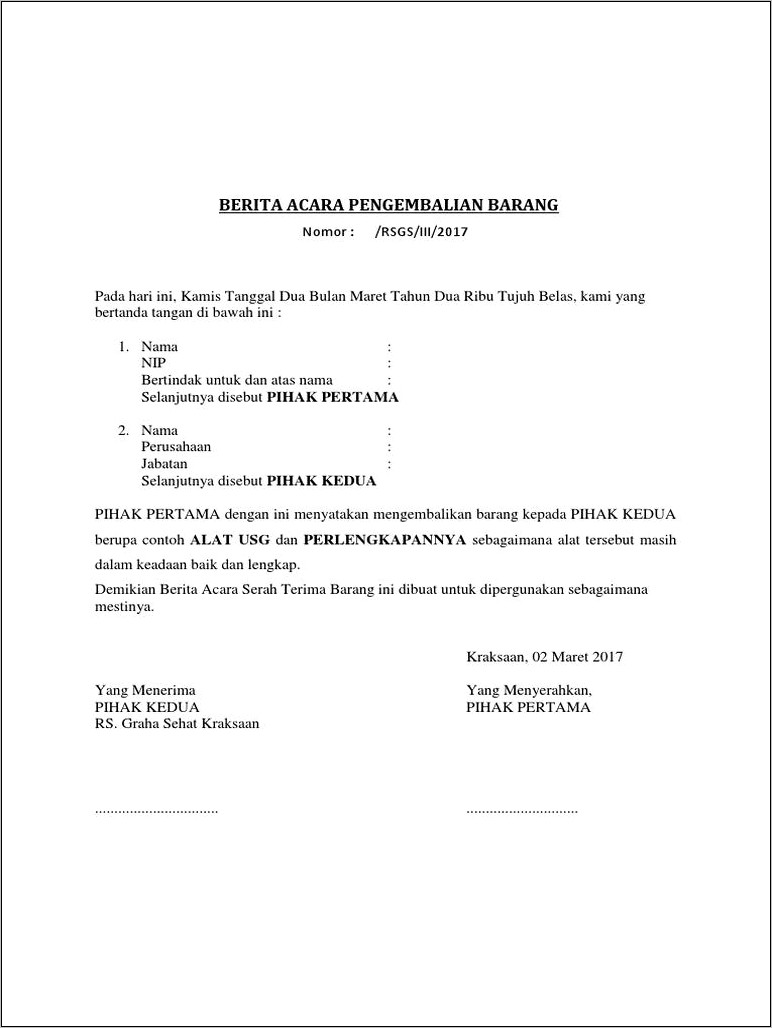 Contoh Surat Keterangan Reject Barang