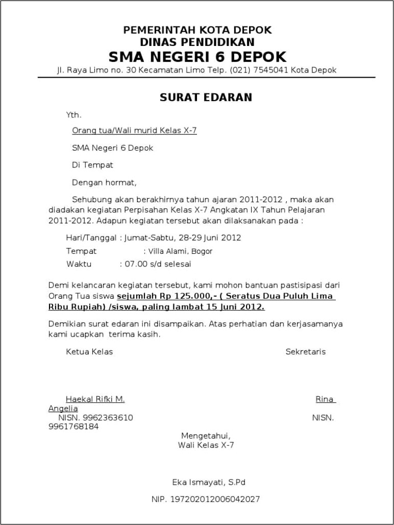 Contoh Surat Keterangan Rincian Biaya Tk Doc