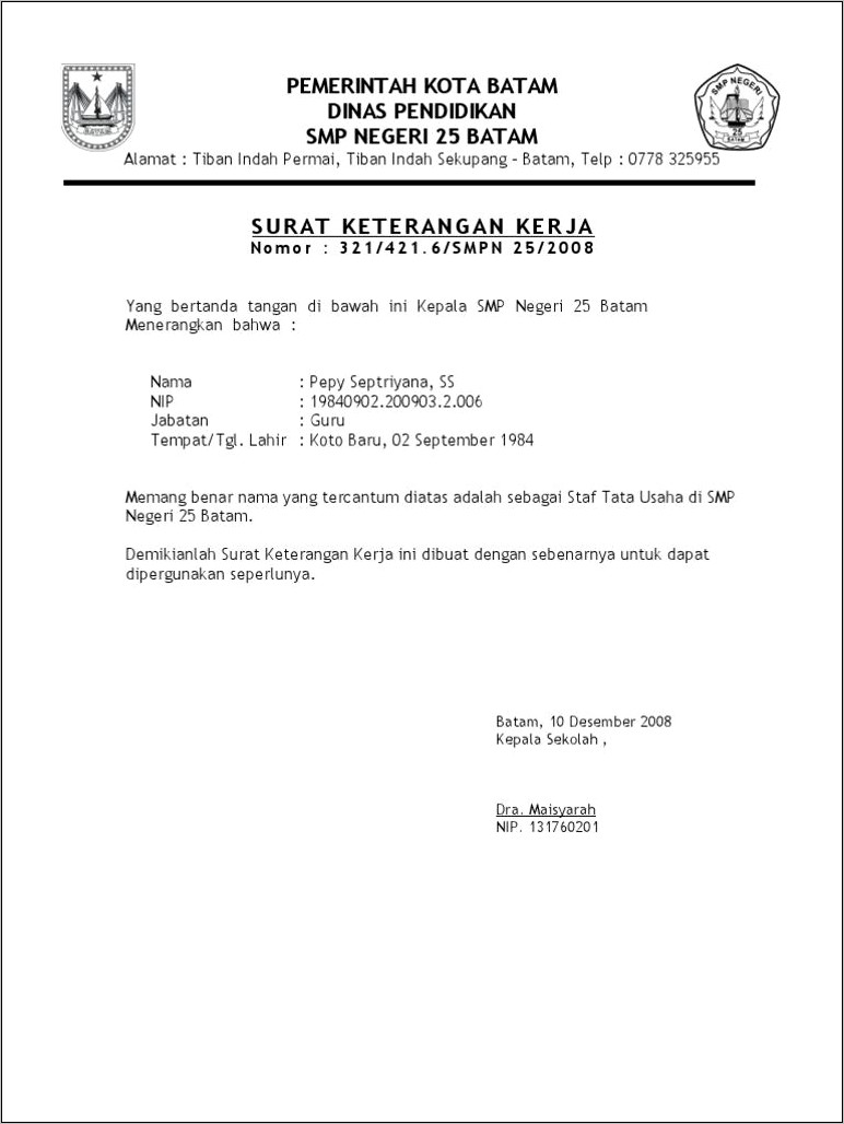 Contoh Surat Keterangan Rincian Gaji Pns