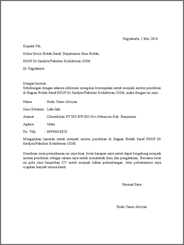 Contoh Surat Keterangan Riset Penelitian