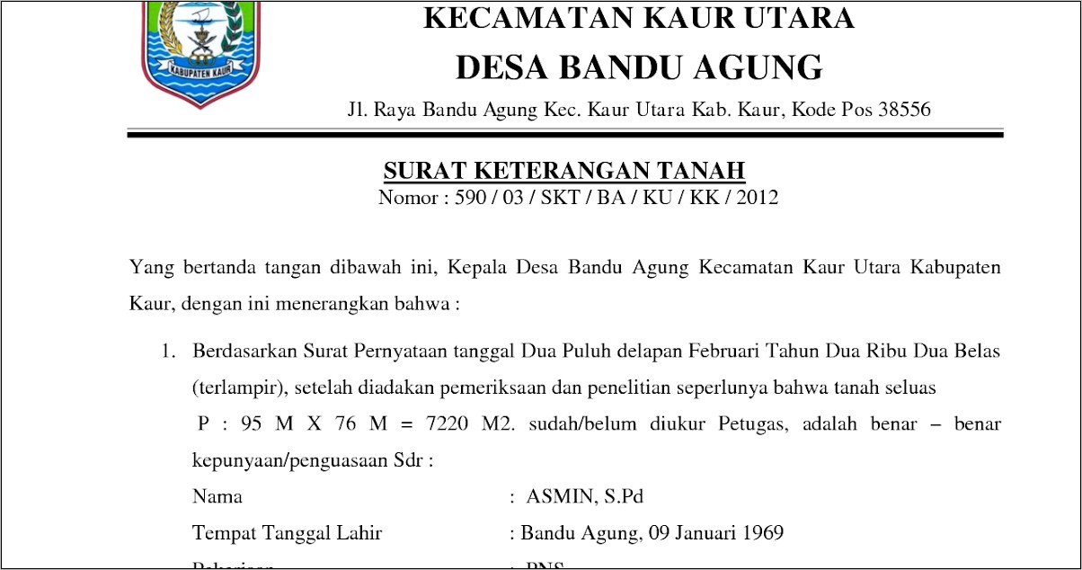 Contoh Surat Keterangan Riwayat Tanah Pdf
