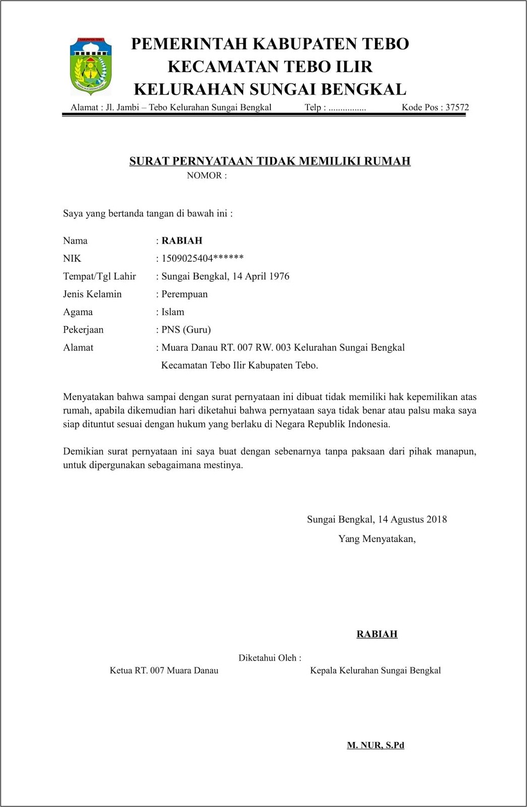 Contoh Surat Keterangan Rt Rw Atas Jumlah Kepemilikan Rumah