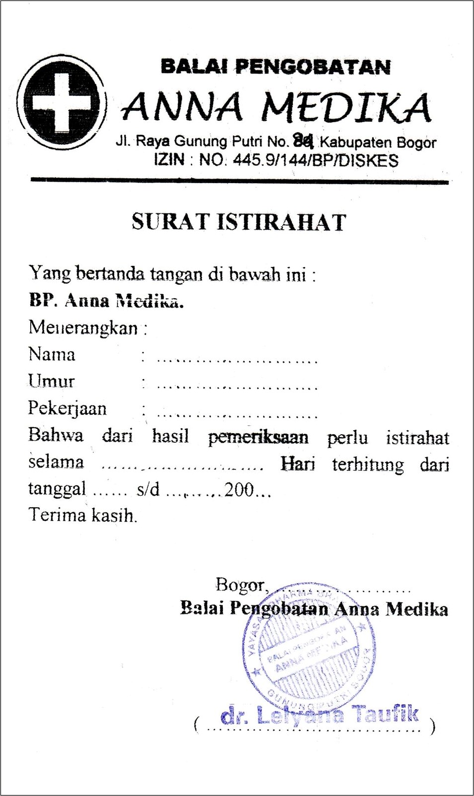 Contoh Surat Keterangan Sakit Dari Dokter Di Jakarta Utara