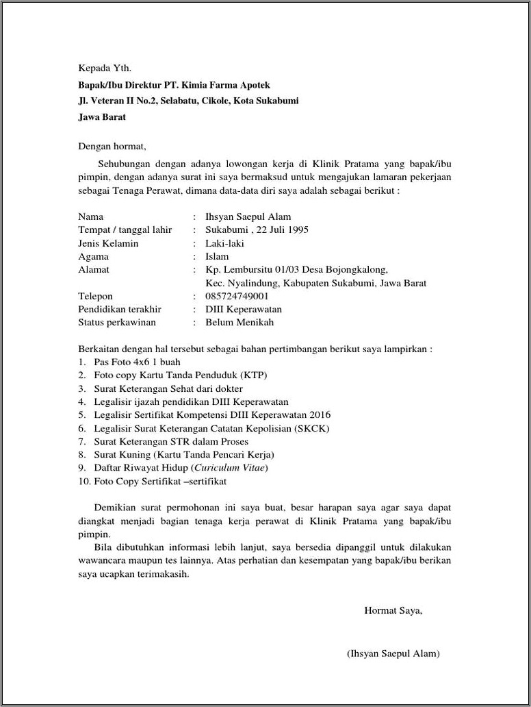 Contoh Surat Keterangan Sakit Dari Perawat